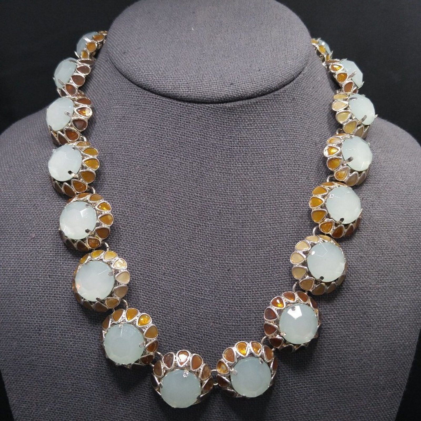 Light Blue Milky Faceted Topaz Enamel Necklace, 20